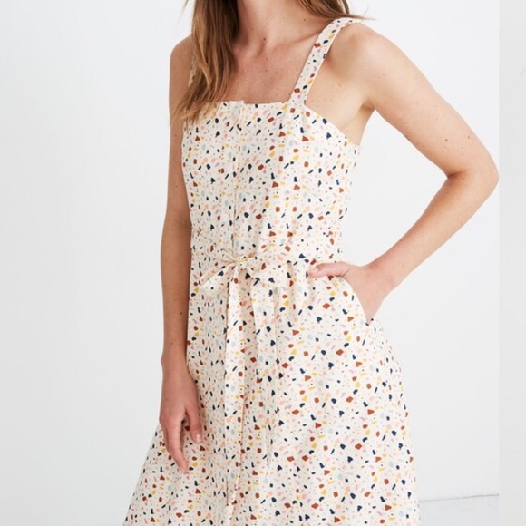 Madewell Dresses & Skirts - Madewell Button Down Multi-Colored Speckled Square Neck Midi Dress Size 4